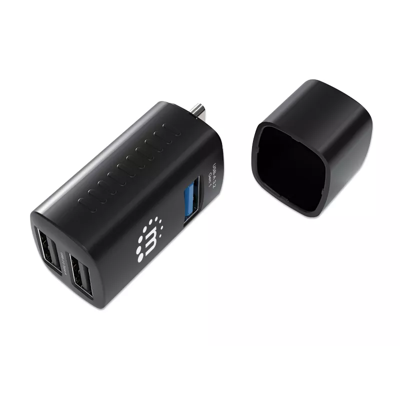 Hub USB-C 3 portas Manhattan, ULTRA COMPACTO, 3 portas USB-A (1x 5 Gbps USB 3.2 Gen1 aka USB 3.0, 3 x 480 Mbps USB 2.0), alimentado por USB (não requer fonte de alimentação externa)
