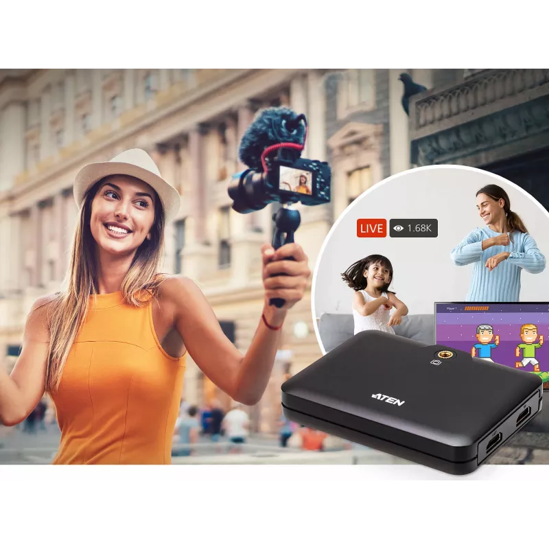ATEN CAMLIVE™+(HDMI para USB-C gravação de vídeo UVC com PD3.0 Power Pass-Through)