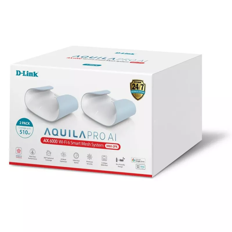 Sistema Smart Mesh Wi-Fi 6 D-Link AQUILA PRO AI AX6000 – pack de 2