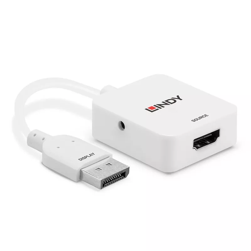 Conversor Lindy HDMI 18G para DisplayPort 1.2, 0,095 m, HDMI Type-A (standard), DisplayPort, conector fêmea, conector macho, reto
