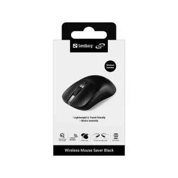 Rato sem fios Sandberg Saver preto, ambidestro, RF Wireless, 1600 DPI, preto