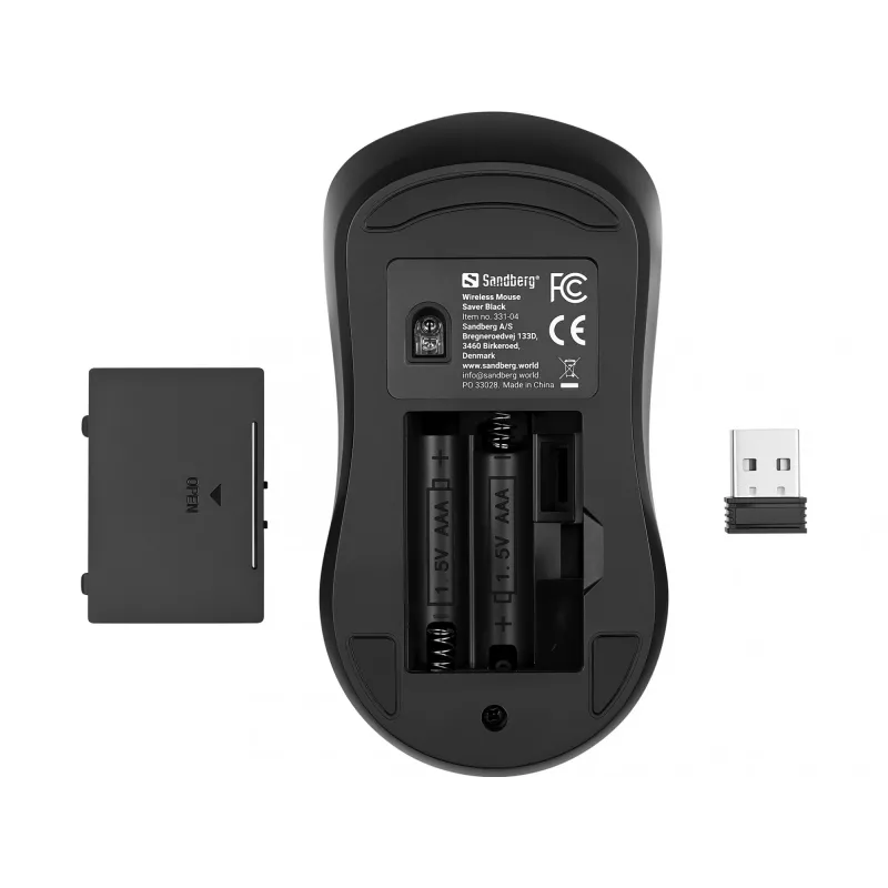 Rato sem fios Sandberg Saver preto, ambidestro, RF Wireless, 1600 DPI, preto