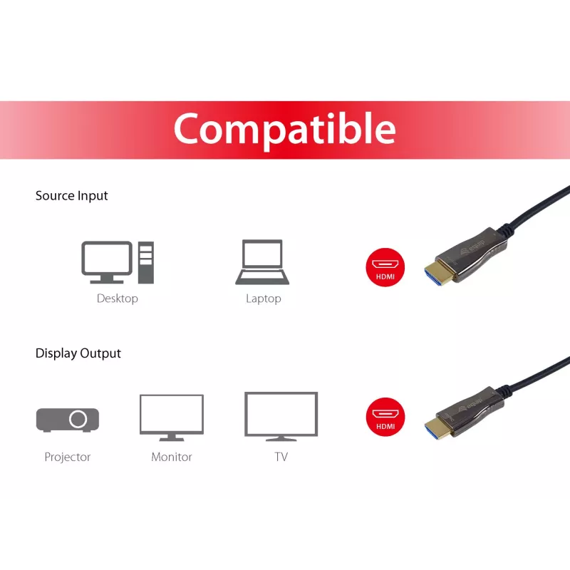 Cabo ótico ativo HDMI 2.0 Equip, 15 m, 4K/60 Hz