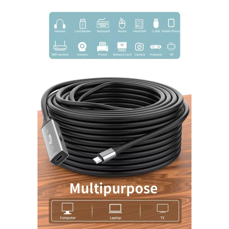 Cabo de extensão ativo USB-C para USB-C EQUIP 5 m, USB 3.2 Gen 1 (5 Gbit/s), contactos niquelados, preto