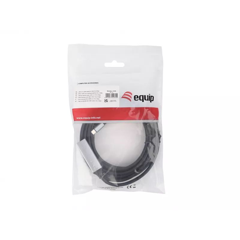 Cabo de extensão ativo USB-C para USB-C EQUIP 5 m, USB 3.2 Gen 1 (5 Gbit/s), contactos niquelados, preto