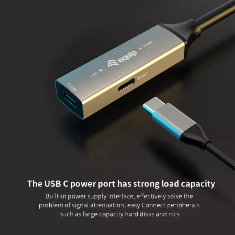 Cabo de extensão ativo USB-C para USB-C EQUIP 10 m, USB 3.2 Gen 1 (5 Gbit/s), preto
