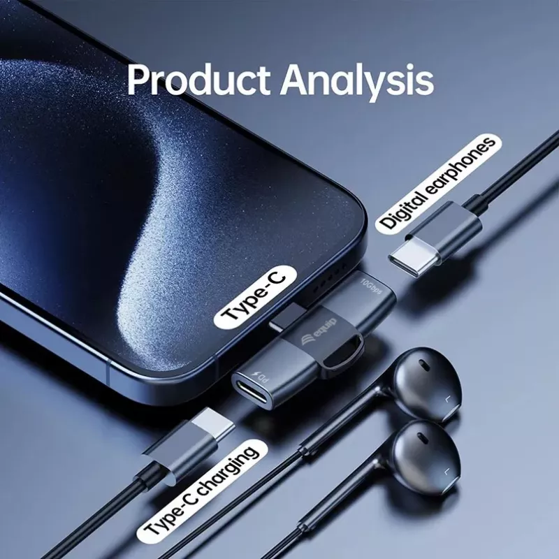 Adaptador USB-C OTG 2-em-1 EQUIP 133479 — 100W PD, 10Gbit/s, 1x USB-C para 2x USB-C, cinzento