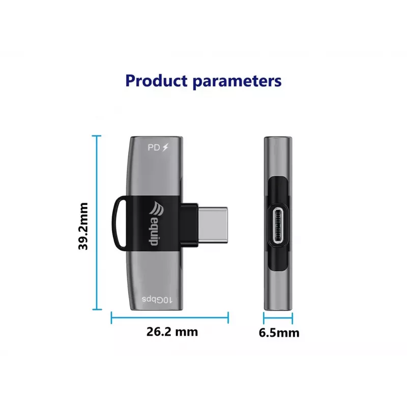Adaptador USB-C OTG 2-em-1 EQUIP 133479 — 100W PD, 10Gbit/s, 1x USB-C para 2x USB-C, cinzento