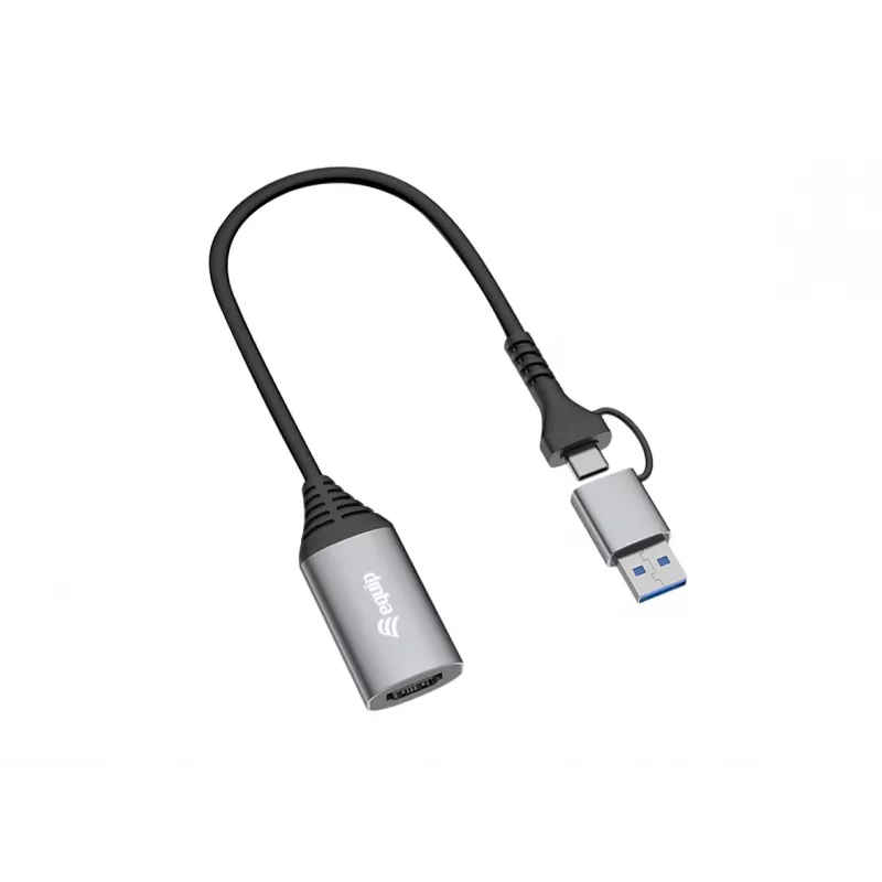 Adaptador USB para HDMI EQUIP 133498 (ficha USB-C e USB-A para HDMI, 1080p, caixa em alumínio, cinzento)