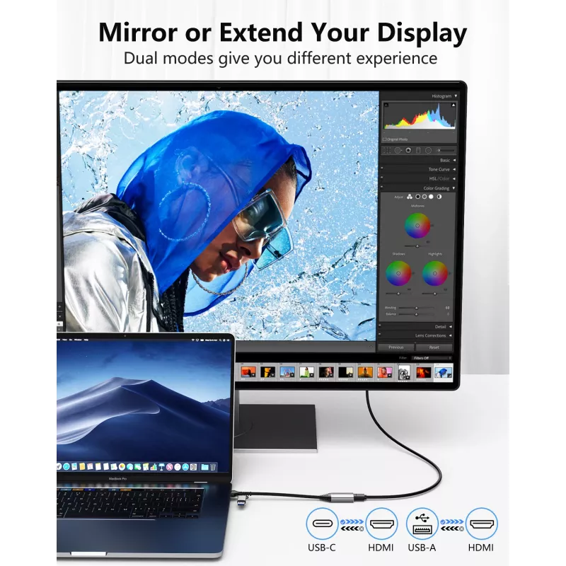 Adaptador USB para HDMI EQUIP 133498 (ficha USB-C e USB-A para HDMI, 1080p, caixa em alumínio, cinzento)