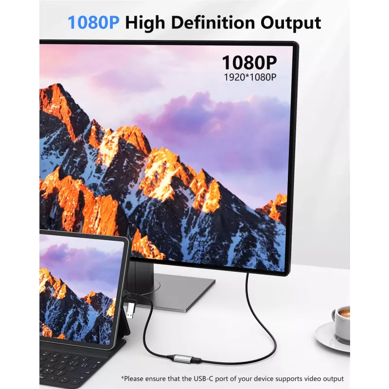 Adaptador USB para HDMI EQUIP 133498 (ficha USB-C e USB-A para HDMI, 1080p, caixa em alumínio, cinzento)