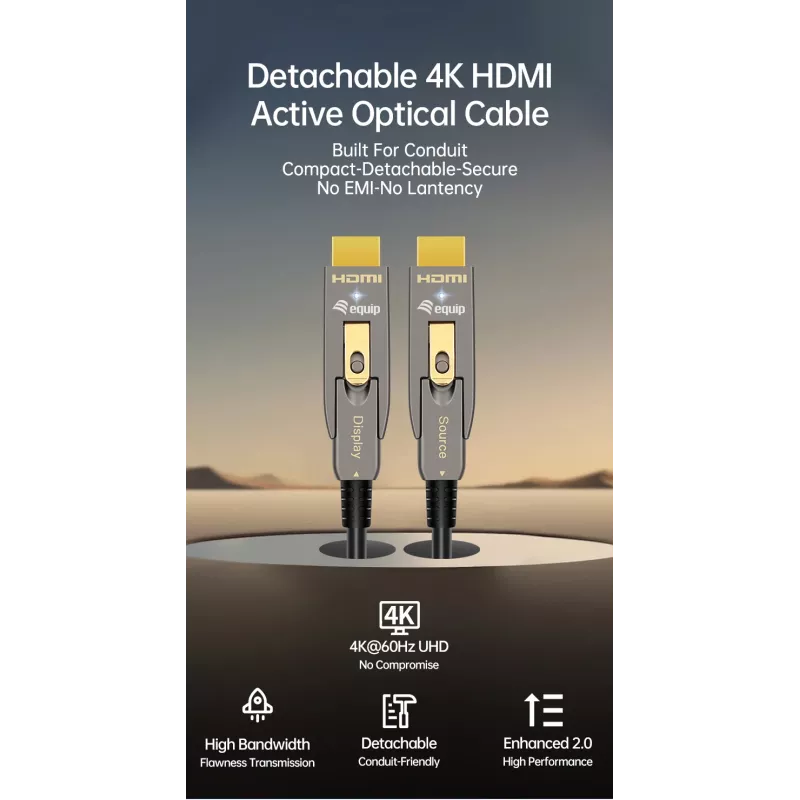 Cabo ótico ativo HDMI 2.1 EQUIP 10 m — Type-D (Micro) + Type-A removível, 48 Gbit/s, 8K/60 Hz