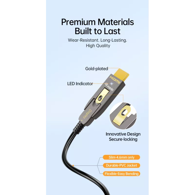 Cabo ótico ativo HDMI 2.1 EQUIP 10 m — Type-D (Micro) + Type-A removível, 48 Gbit/s, 8K/60 Hz