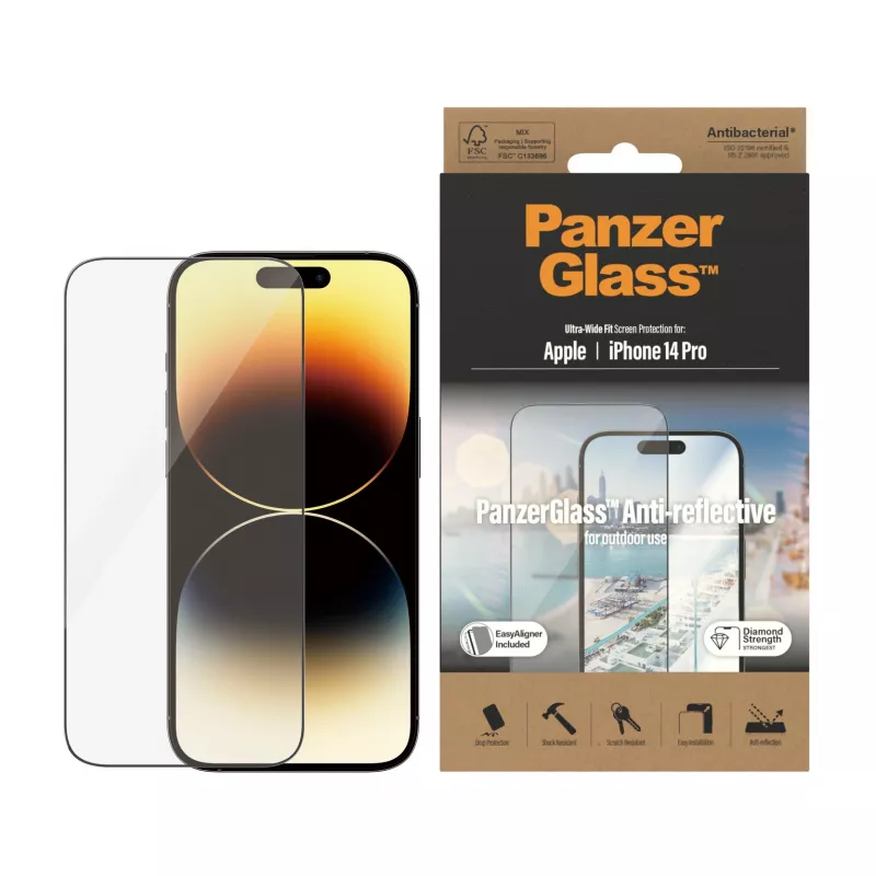 Película protetora de ecrã PanzerGlass® Anti-Reflective iPhone 14 Pro | Ultra-Wide Fit com EasyAligner