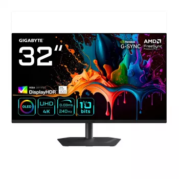 Monitor gaming QD-OLED 4K UHD de 32 inch GIGABYTE MO32U2 — 3840×2160, 240 Hz, 0,03 ms, 250 cd/m², HDMI 2.1, DisplayPort 1.4