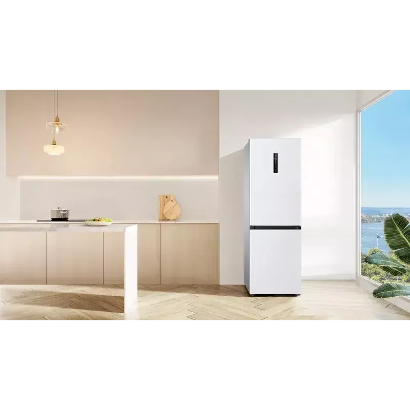 Frigorífico TCL RP340BWD1 — combinado independente, No Frost, 223 L de refrigeração / 117 L de congelação, 185 cm, Classe energética D, ecrã, 35 dB, branco