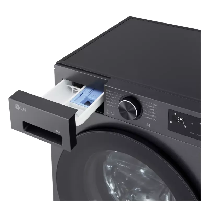 LG F4X5011TBB, A, carregamento frontal, capacidade de lavagem 11 kg, profundidade 56,5 cm, 1400 rpm, máquina de lavar roupa preta de carregamento frontal 1351 rpm