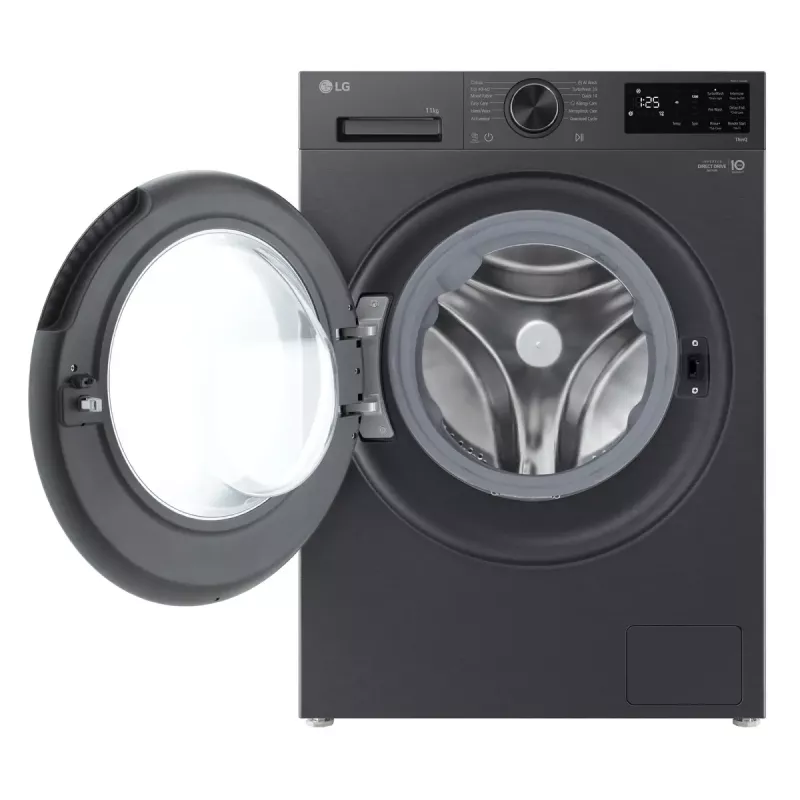 LG F4X5011TBB, A, carregamento frontal, capacidade de lavagem 11 kg, profundidade 56,5 cm, 1400 rpm, máquina de lavar roupa preta de carregamento frontal 1351 rpm