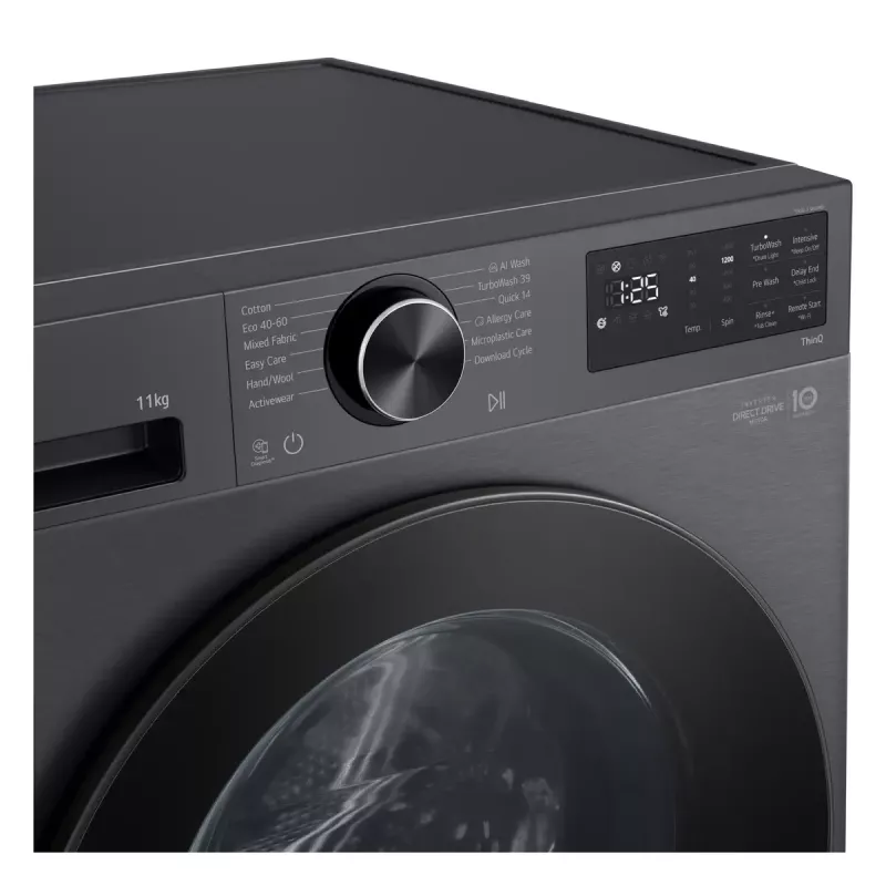 LG F4X5011TBB, A, carregamento frontal, capacidade de lavagem 11 kg, profundidade 56,5 cm, 1400 rpm, máquina de lavar roupa preta de carregamento frontal 1351 rpm