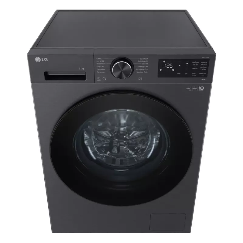 LG F4X5011TBB, A, carregamento frontal, capacidade de lavagem 11 kg, profundidade 56,5 cm, 1400 rpm, máquina de lavar roupa preta de carregamento frontal 1351 rpm