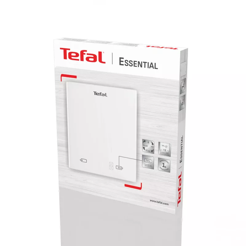 Balança de cozinha eletrónica Tefal Essential BC5504V0 — capacidade 5 kg, precisão 1 g, ecrã LCD, branca