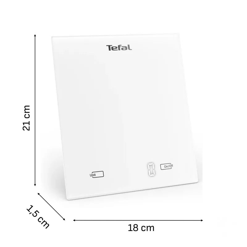 Balança de cozinha eletrónica Tefal Essential BC5504V0 — capacidade 5 kg, precisão 1 g, ecrã LCD, branca