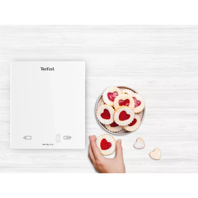 Balança de cozinha eletrónica Tefal Essential BC5504V0 — capacidade 5 kg, precisão 1 g, ecrã LCD, branca