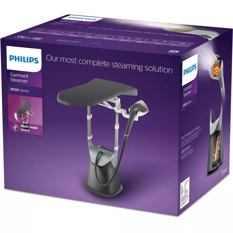 Ferro de engomar vertical Philips série 8000 GC628/80, 2 L, 2400 W, Cinzento