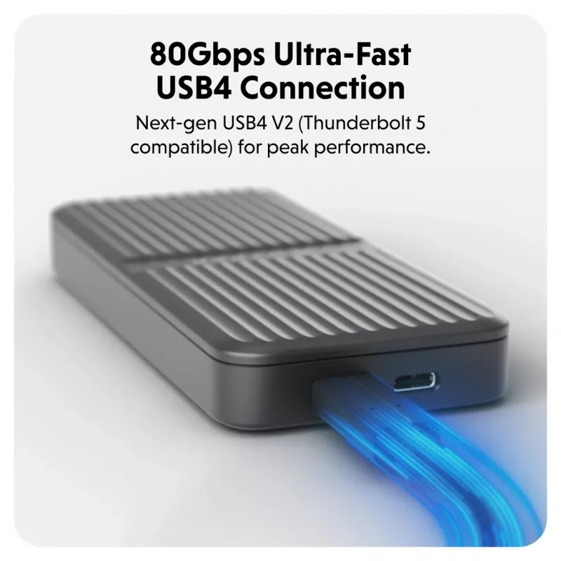 Caixa para SSD Hyper HD2500GL para SSD M.2 PCIe (USB4 Gen4, USB‑C) preta