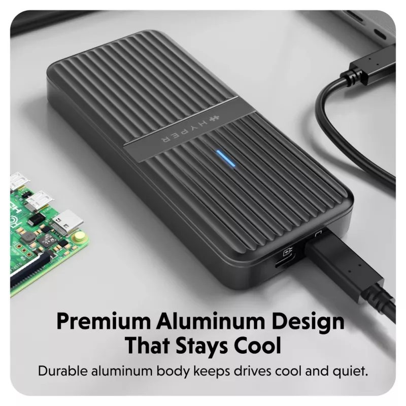Caixa para SSD Hyper HD2500GL para SSD M.2 PCIe (USB4 Gen4, USB‑C) preta