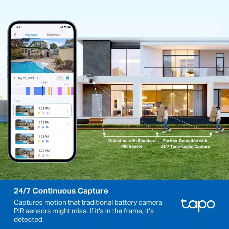 Câmara de segurança solar com IA melhorada TP-Link Tapo Ultra, sem fios, Bullet, Wi-Fi, exterior, 850 nm, 512 GB