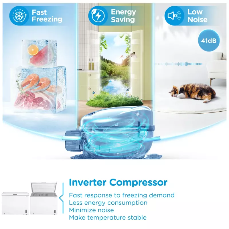 Arca congeladora Midea MDRC411FZE01 — independente, 293 L de capacidade, classe de eficiência energética E, 14 kg/24h de capacidade de congelação, branco