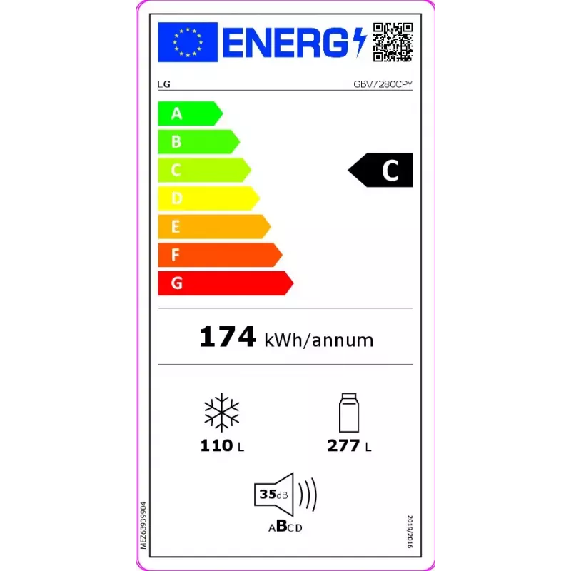 LG GBV7280CPY.APYQEUR Combinado frigorífico-congelador Independente 387 l Aço inoxidável