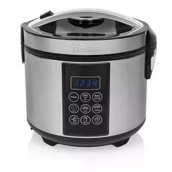 Panela elétrica Tristar RK-6132 — 1,5 L, 500 W, 7 programas automáticos, LCD, aço inoxidável/preto