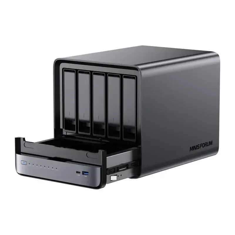 Mini-PC Minis Forum NAS N5 AMD Ryzen 7 H255, 16 GB RAM, 128 GB armazenamento do SO