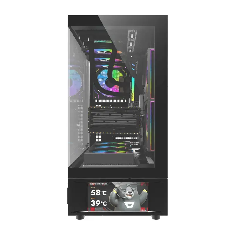 Caixa de computador DarkFlash DS950V com ecrã frontal (preto) e 6 ventoinhas pré-instaladas