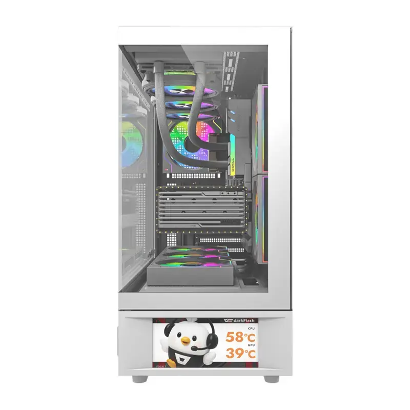 Caixa de computador DarkFlash DS950V com ecrã integrado, branco, inclui 6 ventoinhas