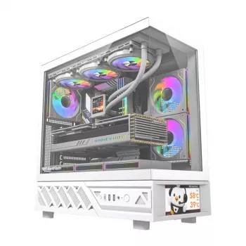 Caixa de computador DarkFlash DS950V com ecrã integrado, branco, inclui 6 ventoinhas