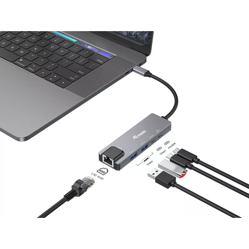 Adaptador multifunções 5-em-1 Equip, 2,5GbE, USB-A x 2, USB-C x 1, USB-C, 100W USB PD