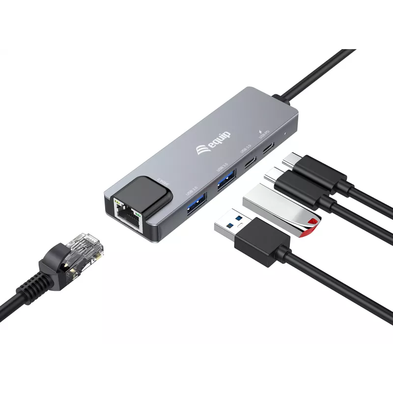 Adaptador multifunções 5-em-1 Equip, 2,5GbE, USB-A x 2, USB-C x 1, USB-C, 100W USB PD