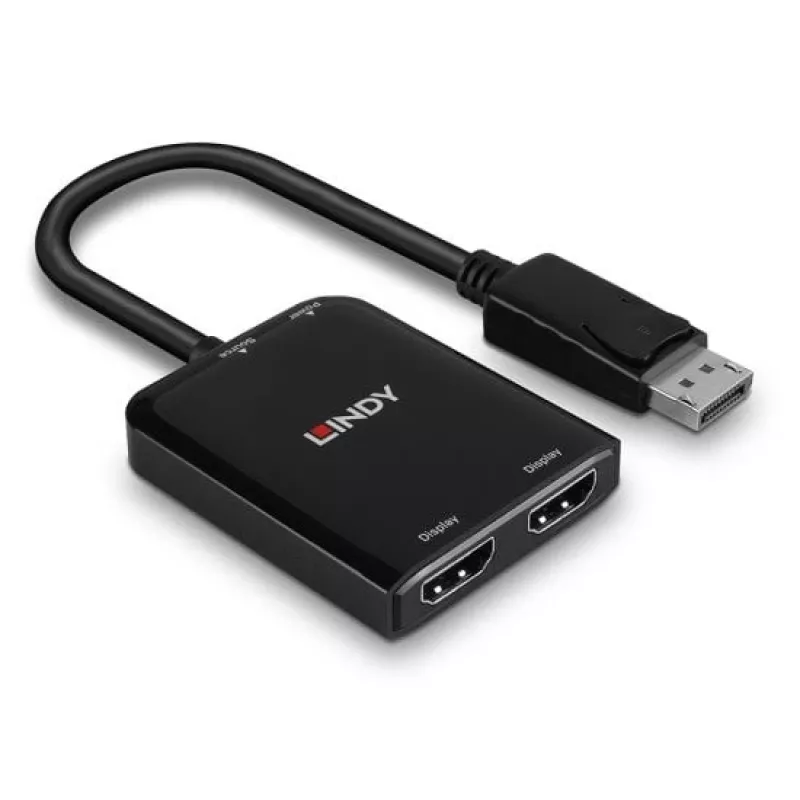 Hub MST Lindy DisplayPort para 2 portas HDMI, DisplayPort, 2 x HDMI, ficha, conector fêmea, reto, reto