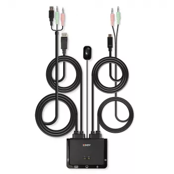 Comutador KVM Lindy 2 portas DisplayPort 1.2, USB Type-C, USB 2.0 e áudio