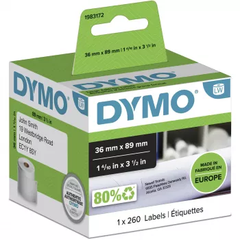 Etiquetas de endereço grandes DYMO Authentic LabelWriter | 36 mm x 89 mm | rolo com 260 | impressão a preto sobre branco | para impressoras de etiquetas LabelWriter