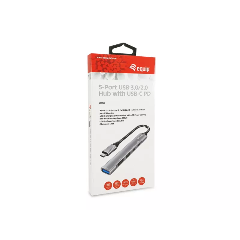 Equip hub USB 3.0/2.0 de 5 portas com USB-C PD