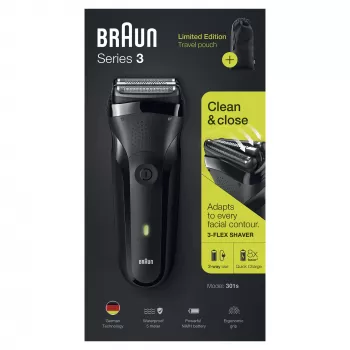 Braun Series 3 301s máquina de barbear de lâminas aparador preto