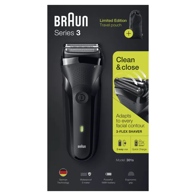 Braun Series 3 301s máquina de barbear de lâminas aparador preto