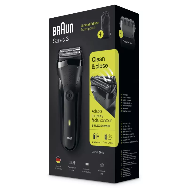 Braun Series 3 301s máquina de barbear de lâminas aparador preto