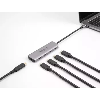 Hub USB DeLOCK 5 Gbps 4 portas USB Type-C cinzento metal