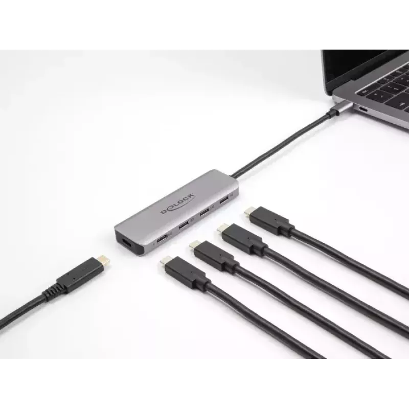 Hub USB DeLOCK 5 Gbps 4 portas USB Type-C cinzento metal
