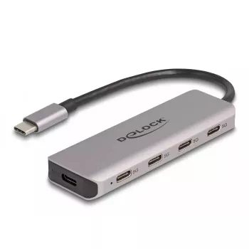 Hub USB DeLOCK 5 Gbps 4 portas USB Type-C cinzento metal